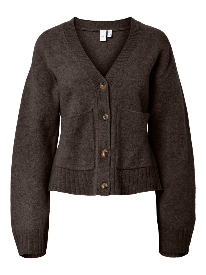 Emila Ls Wool Knit Cardigan Coffee Bean Melange