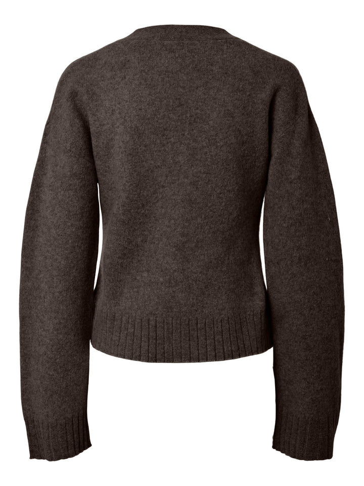 Emila Ls Wool Knit Cardigan Coffee Bean Melange