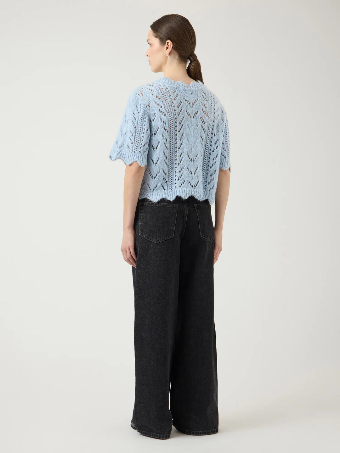 Vienna Ss Knit Cardigan Skyway W. White Melange