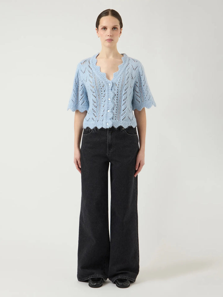 Vienna Ss Knit Cardigan Skyway W. White Melange