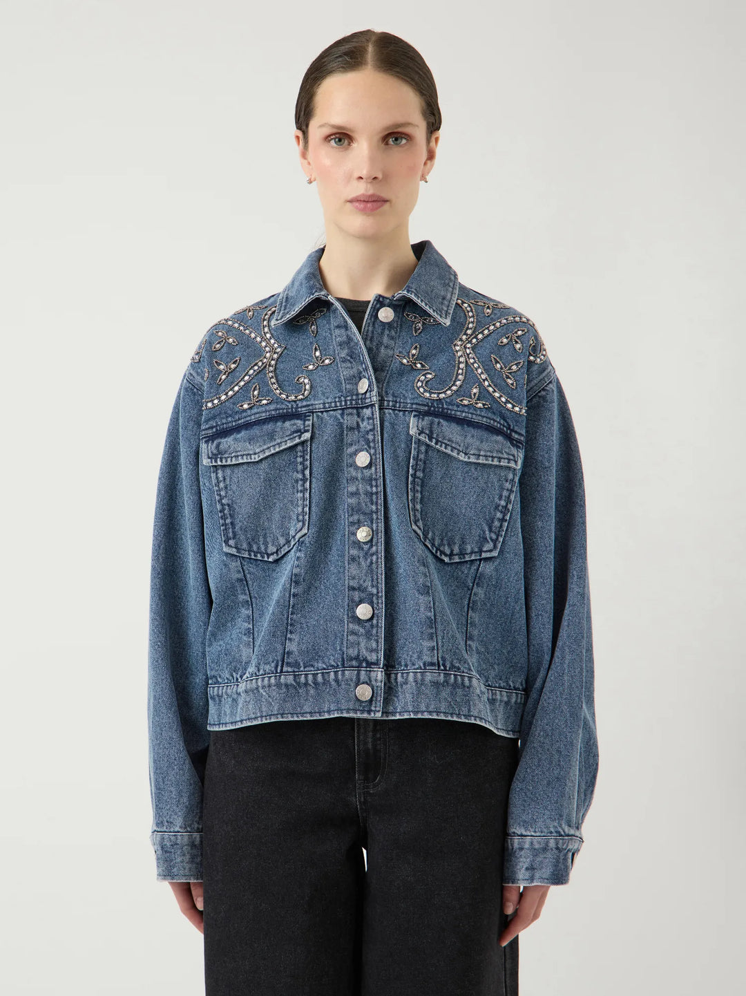 Vision Ls Denim Emb Jacket Light Blue Denim