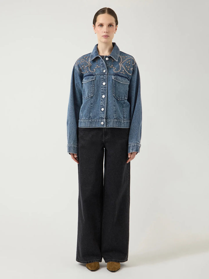 Vision Ls Denim Emb Jacket Light Blue Denim
