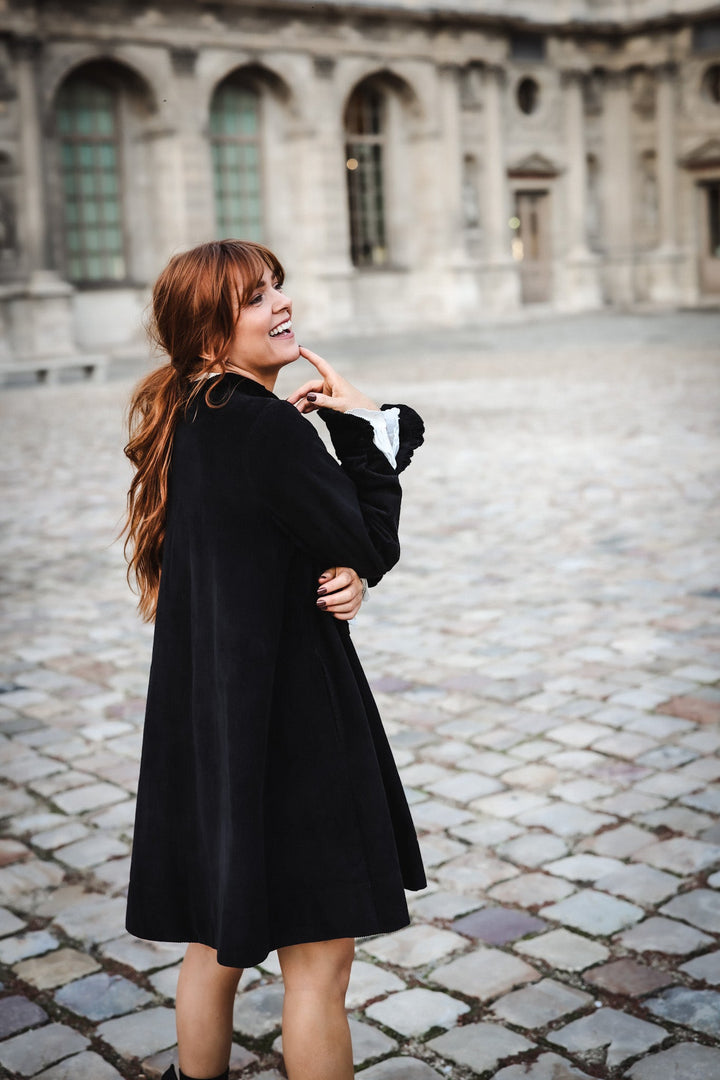 A - Shaped Cord Coat Dress Black | Kjoler | Smuk - Dameklær på nett