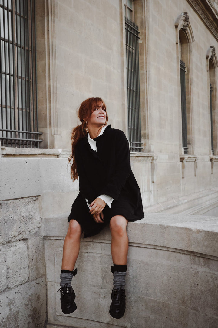 A - Shaped Cord Coat Dress Black | Kjoler | Smuk - Dameklær på nett