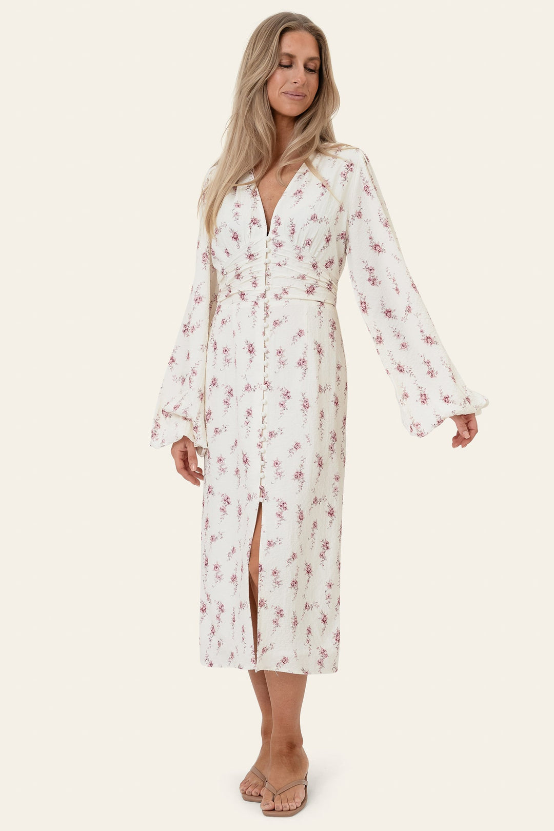 Ada Long Dress Off White Vintage Rose | Kjoler | Smuk