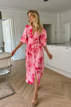 Adel Long Dress Abstract Pink Flower Print