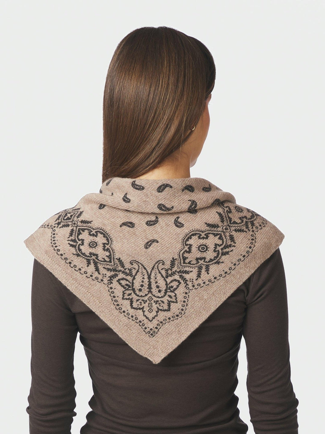 Adelina Paisley Knit Scarf Beige Melange | Accessories | Smuk