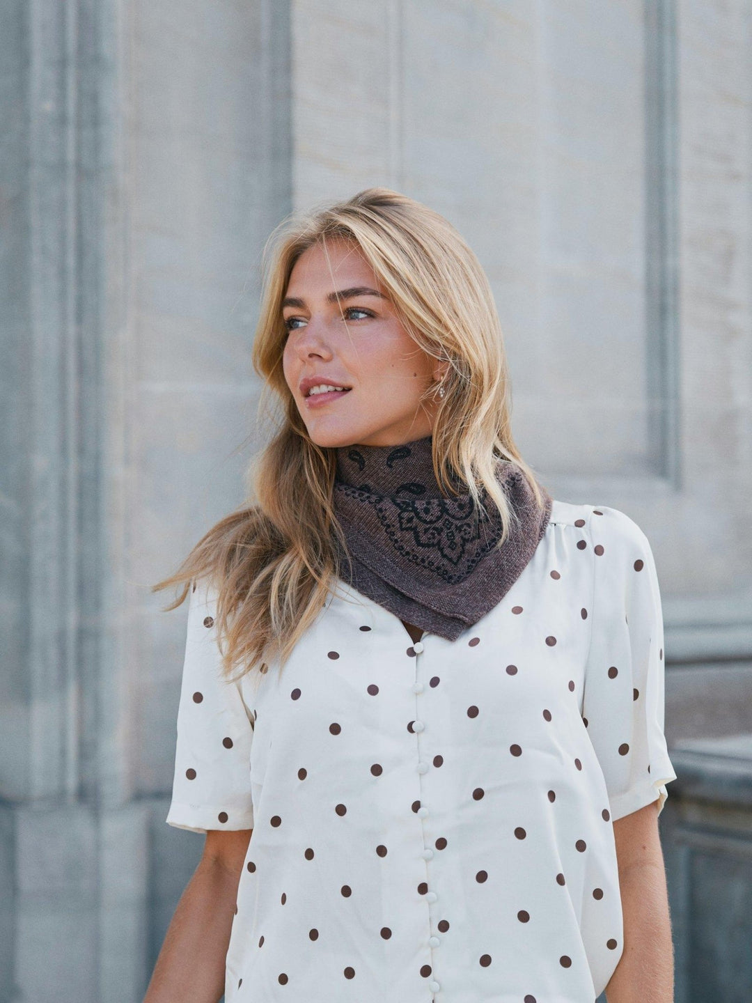 Adelina Paisley Knit Scarf Brown Melange | Accessories | Smuk