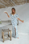 Agnete Long Dress Blue Hydrangea Print