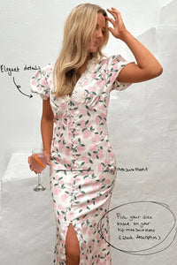 Agnete Long Dress Pink Hydrangea Print