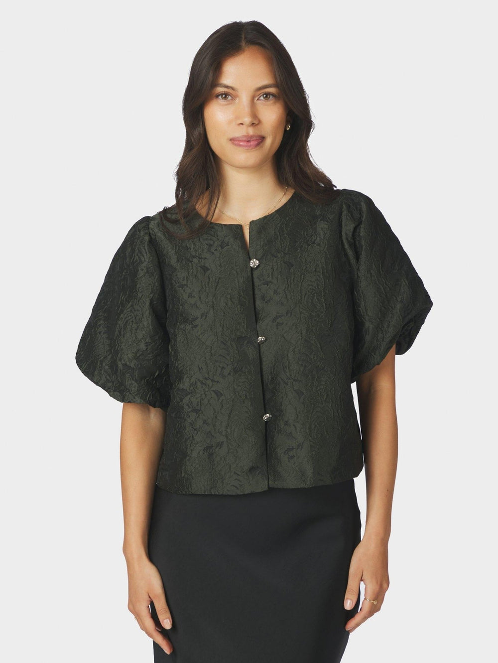 Aisa Brocade Blouse Dark Green | Skjorter og bluser | Smuk