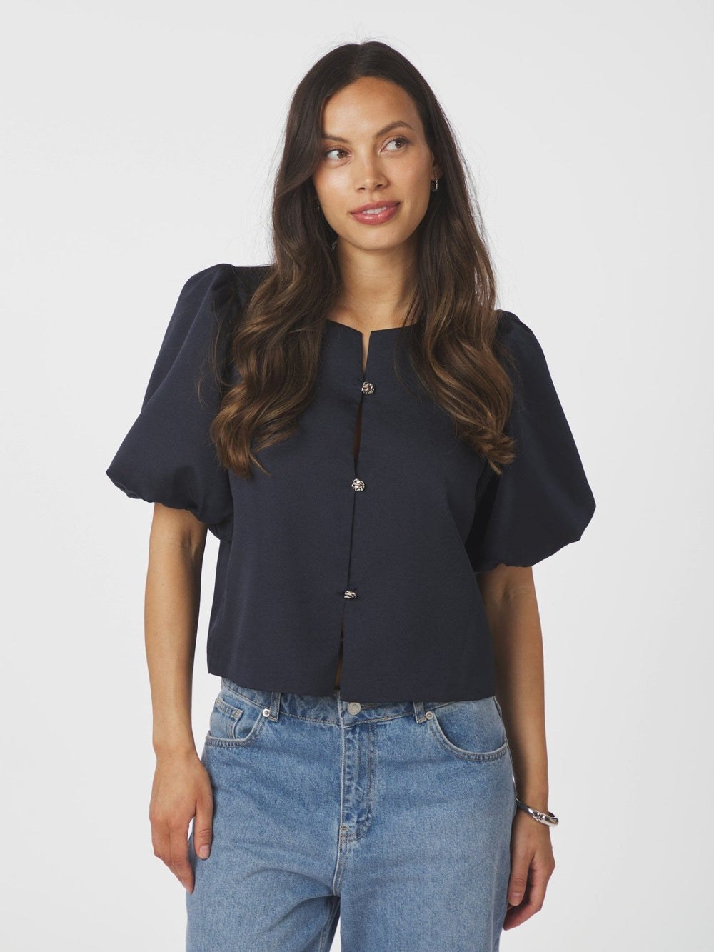 Aisa Dull Satin Blouse Navy | Skjorter og bluser | Smuk - Dameklær på nett