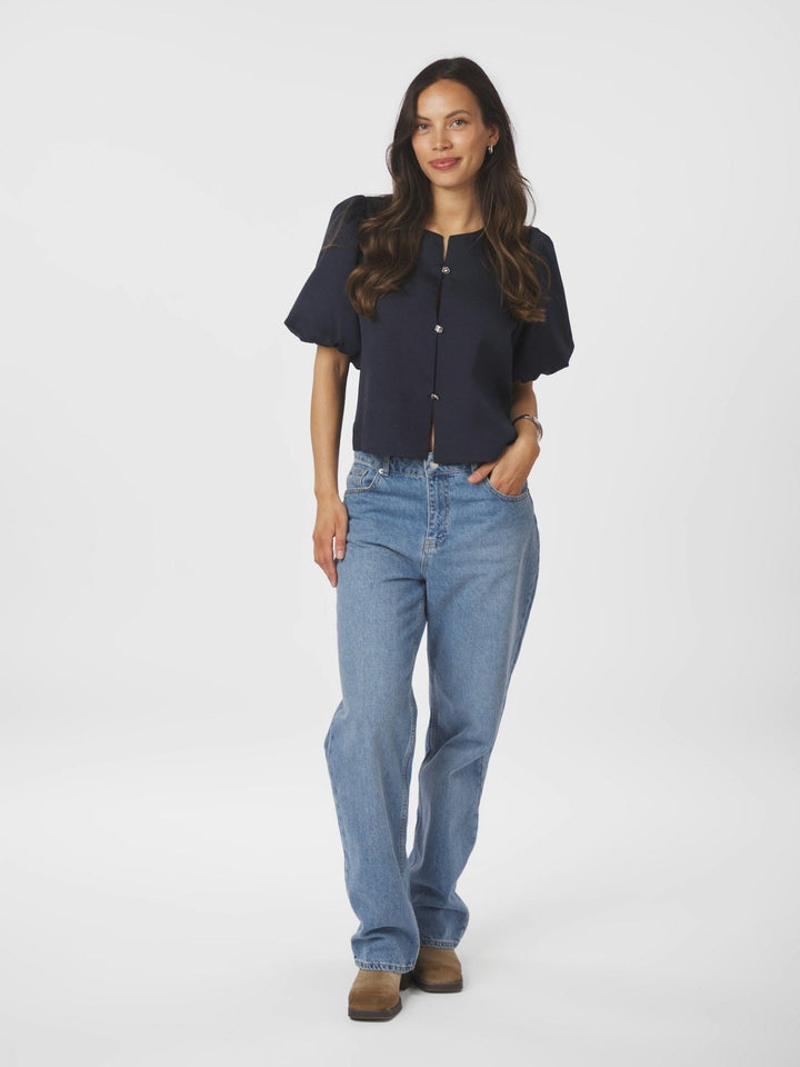 Aisa Dull Satin Blouse Navy | Skjorter og bluser | Smuk - Dameklær på nett