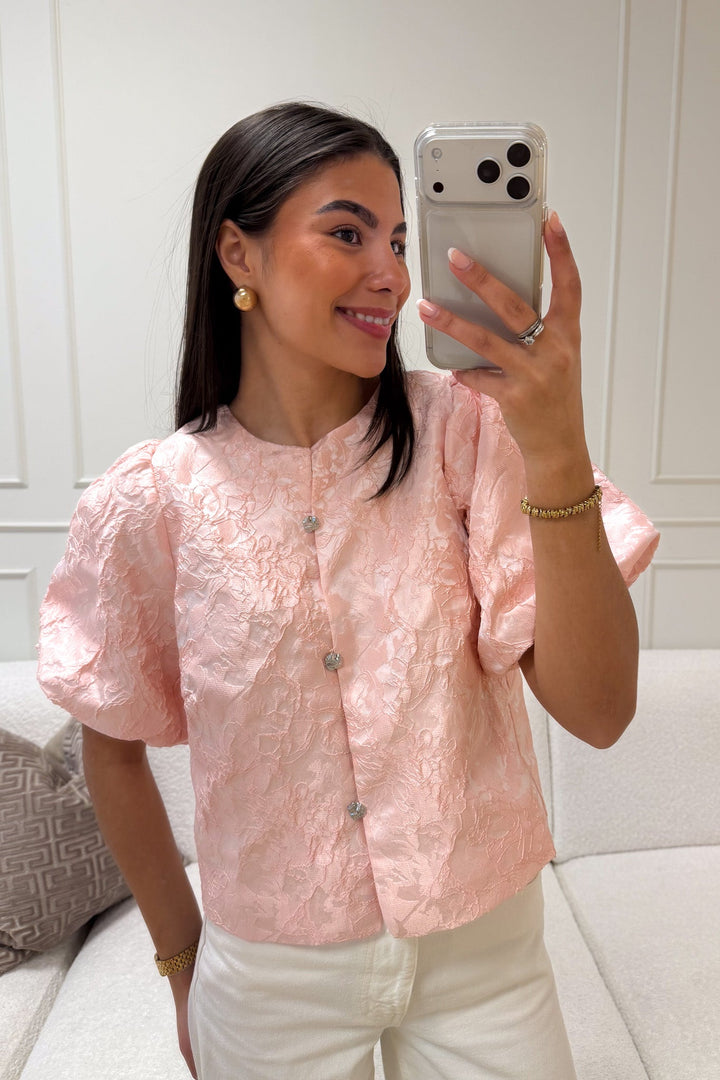 Aisa Soft Brocade Blouse Light Pink | Skjorter og bluser | Smuk