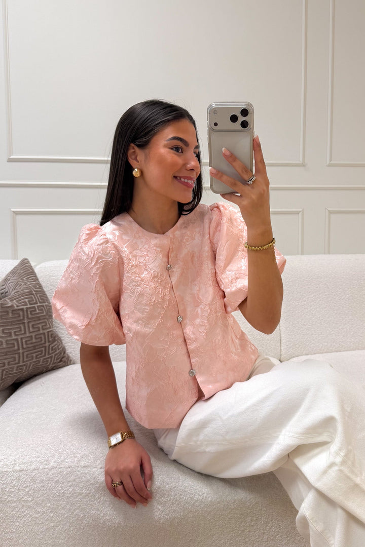 Aisa Soft Brocade Blouse Light Pink | Skjorter og bluser | Smuk