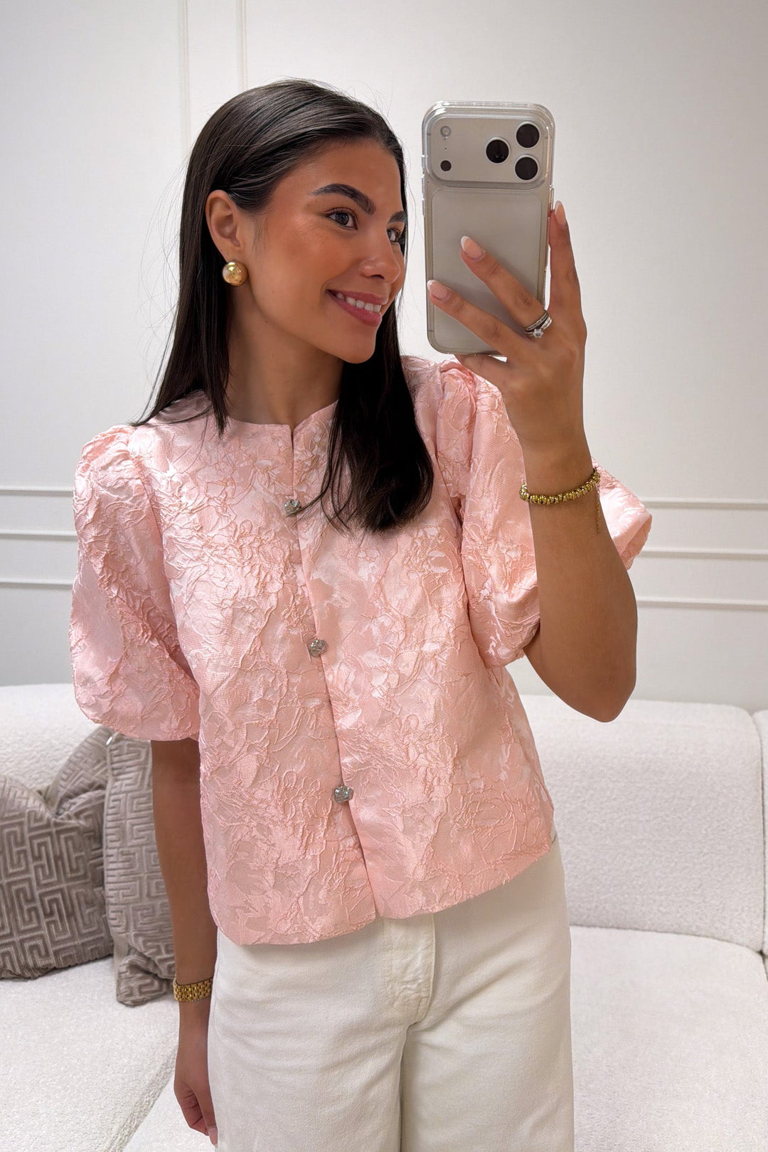 Aisa Soft Brocade Blouse Light Pink | Skjorter og bluser | Smuk