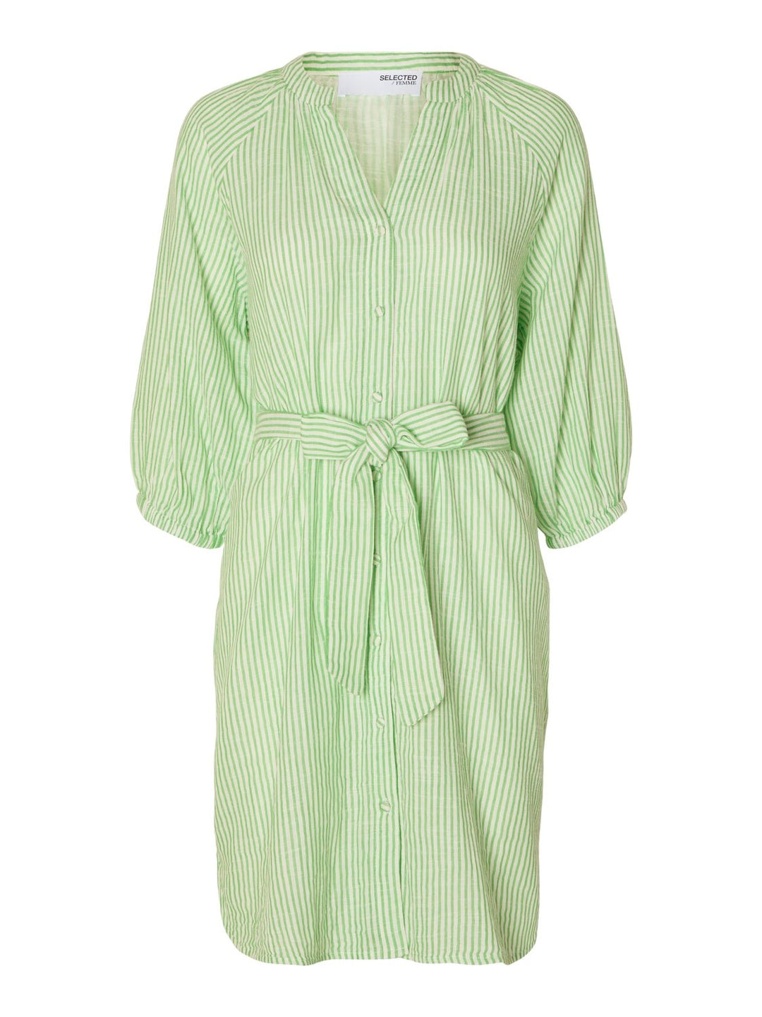 Alberta 3/4 Stripe Short Dress Snow White Classic Green Stripes | Kjoler | Smuk - Dameklær på nett