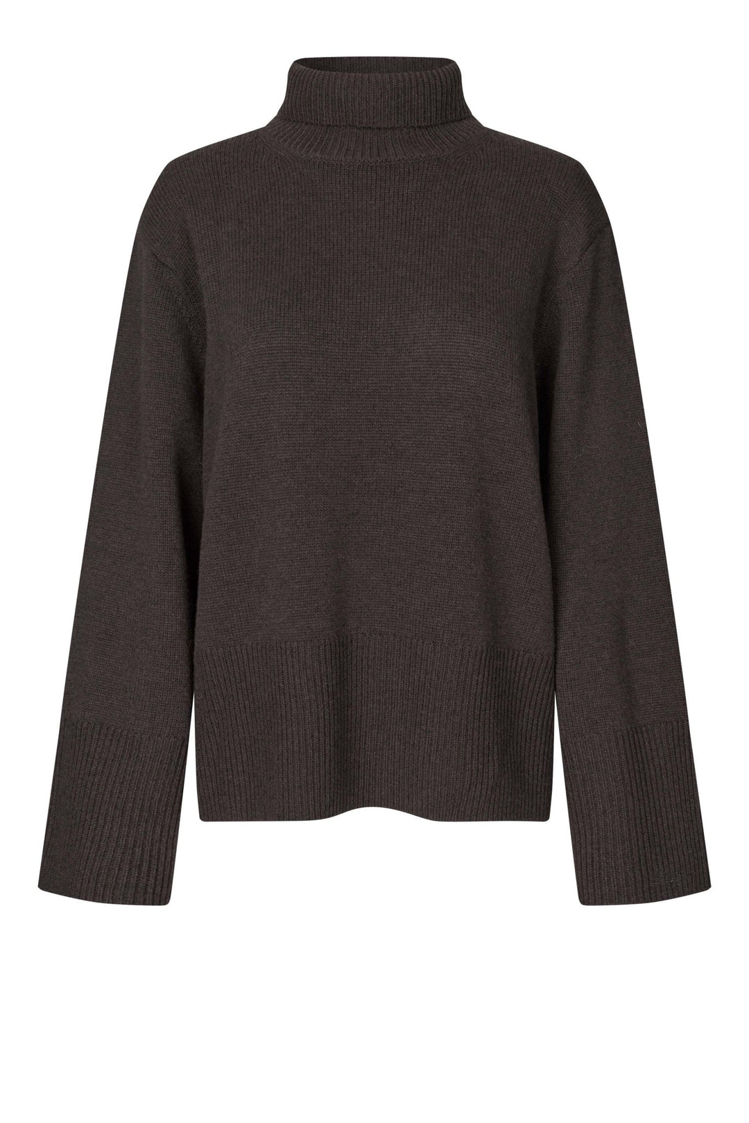 Alpha Knit T-Neck Dark Brown Melange | Genser | Smuk