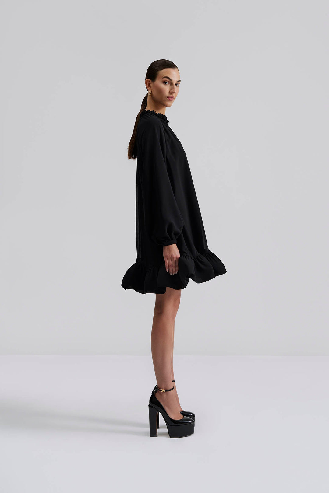 Malina - Alva Frill Detailed Mini Dress Black