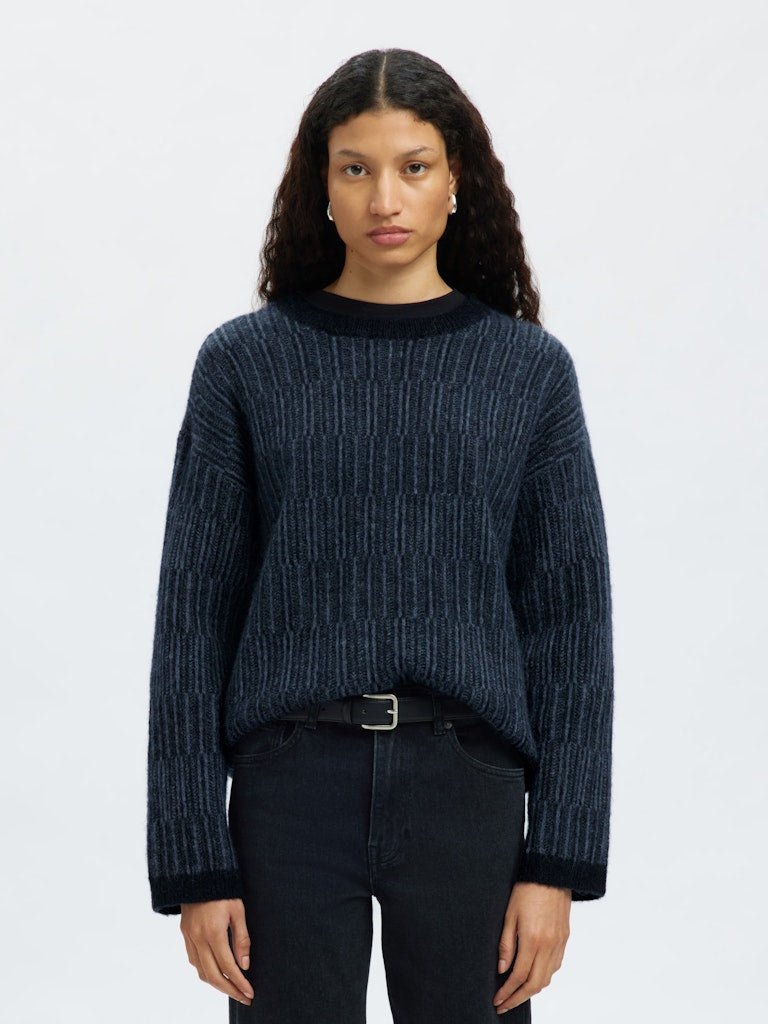 Alva Ls Knit Stripe O - Neck Dark Sapphire Key Largo | Genser | Smuk - Dameklær på nett
