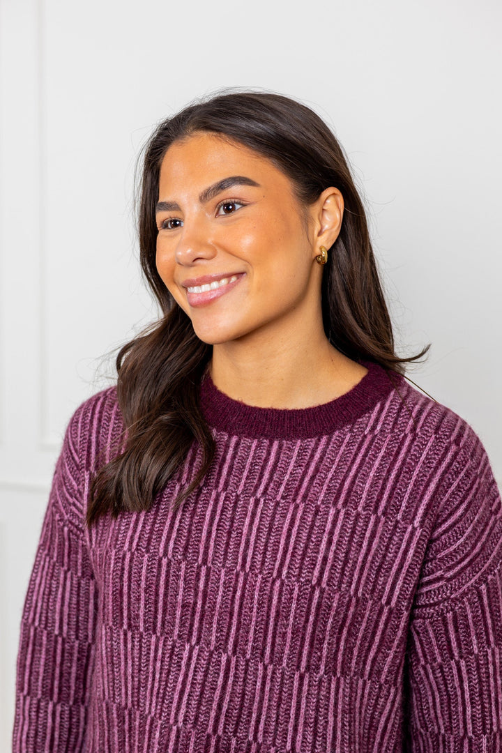 Alva Ls Knit Stripe O - Neck Fig Ligther Fig | Genser | Smuk - Dameklær på nett