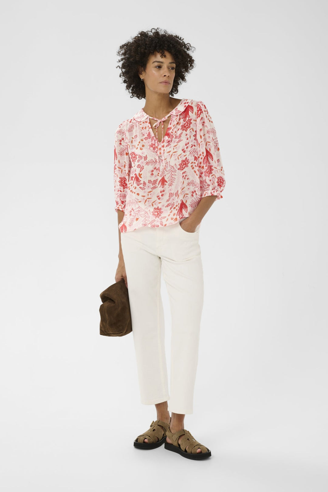 Alvia Blouse Poppy Red Bird Print | Skjorter og bluser | Smuk