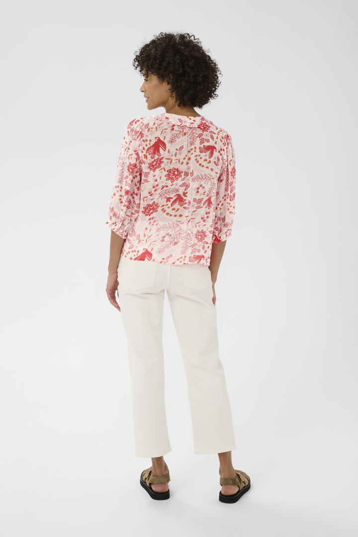 Alvia Blouse Poppy Red Bird Print | Skjorter og bluser | Smuk