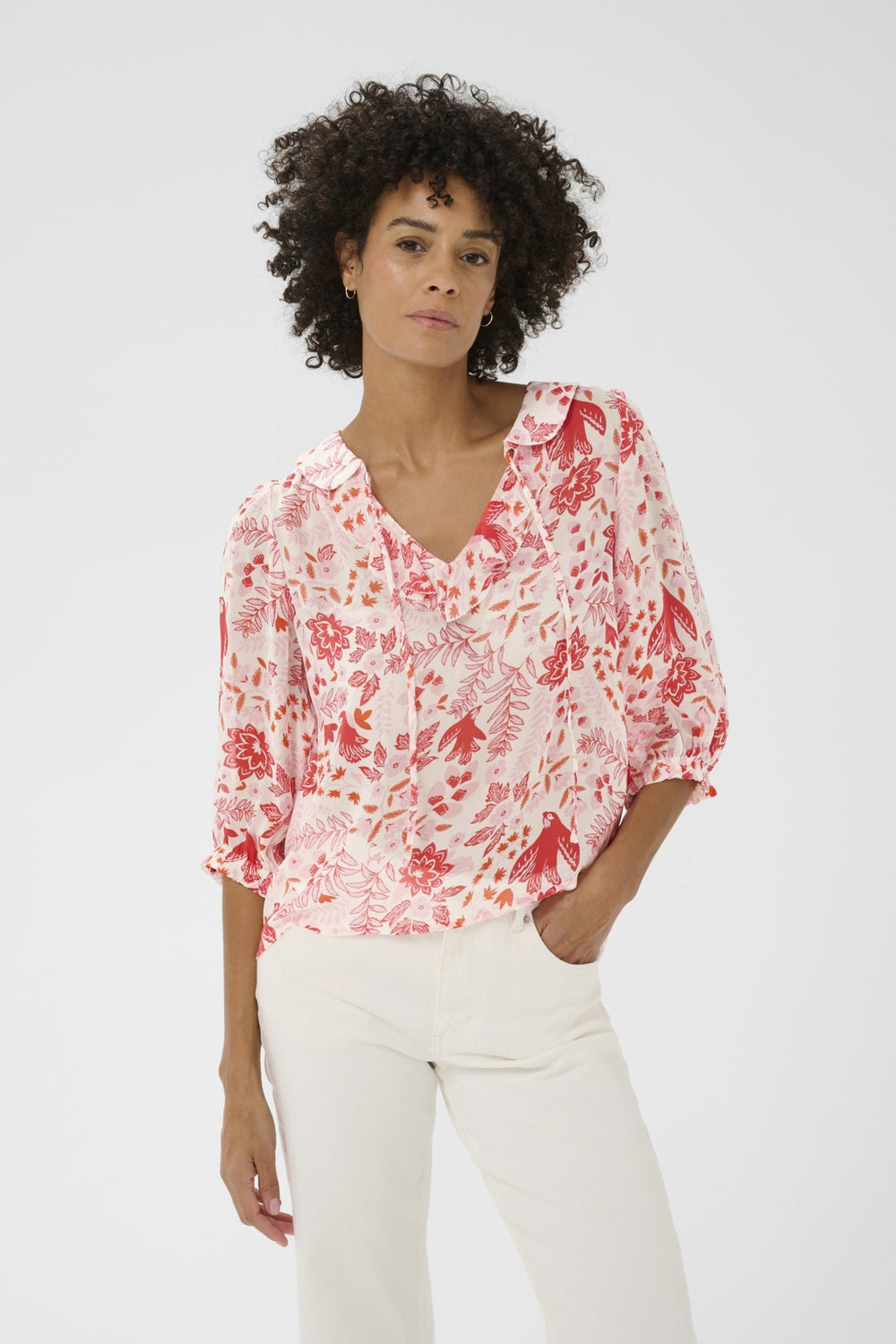 Alvia Blouse Poppy Red Bird Print | Skjorter og bluser | Smuk