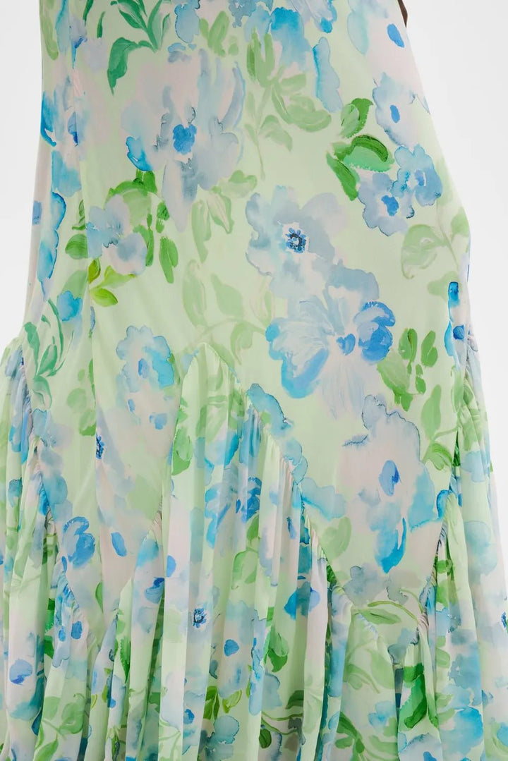 Amaia Silk Blend Chiffon Maxi Slip Dress Pastel Floral Pistachio | Kjoler | Smuk