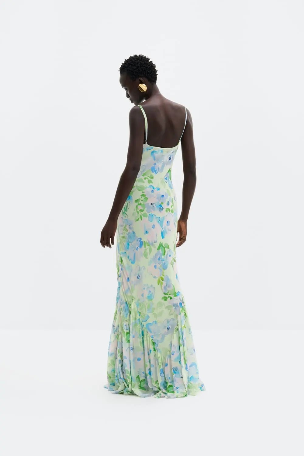 Amaia Silk Blend Chiffon Maxi Slip Dress Pastel Floral Pistachio | Kjoler | Smuk