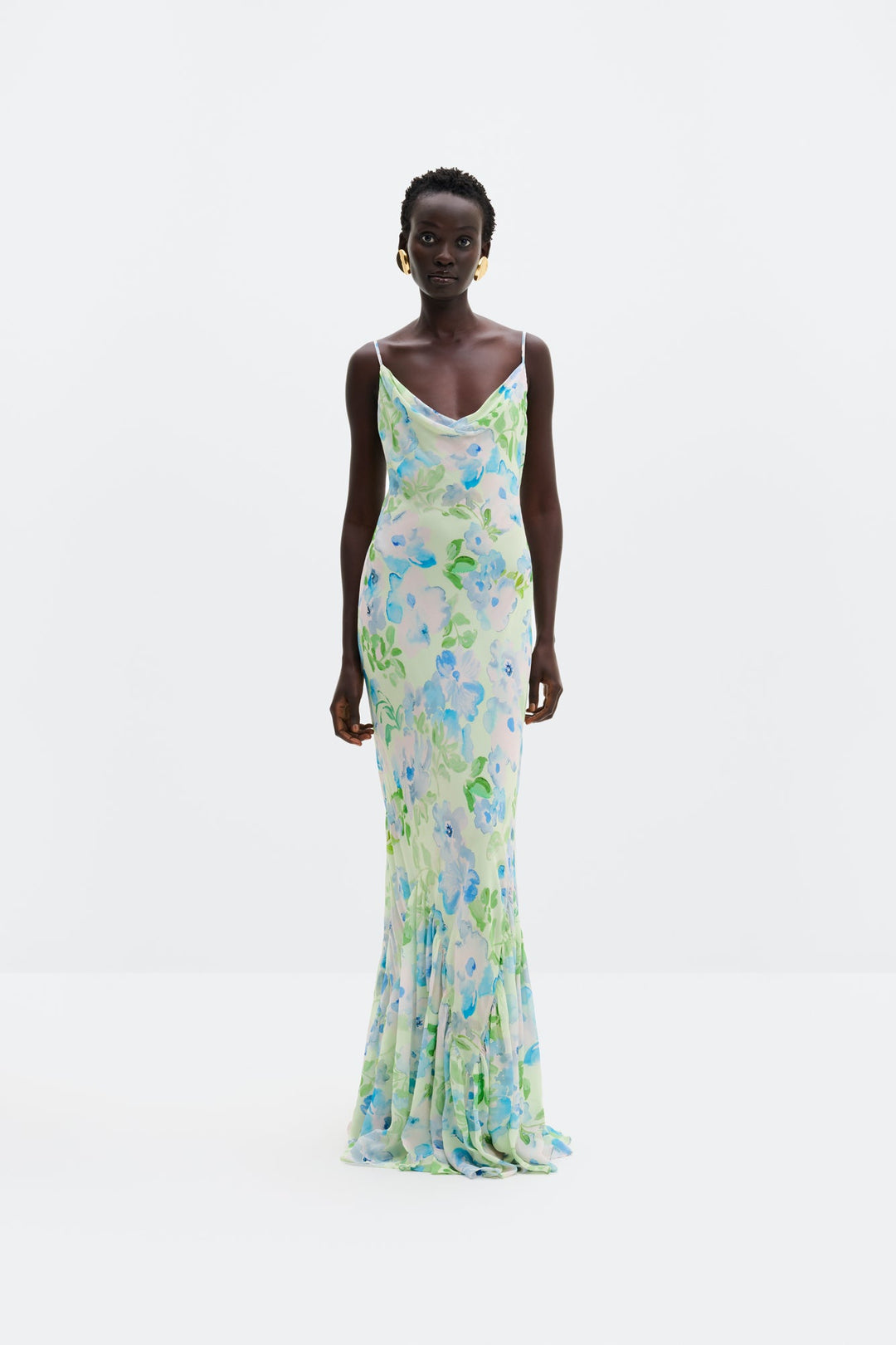 Amaia Silk Blend Chiffon Maxi Slip Dress Pastel Floral Pistachio | Kjoler | Smuk