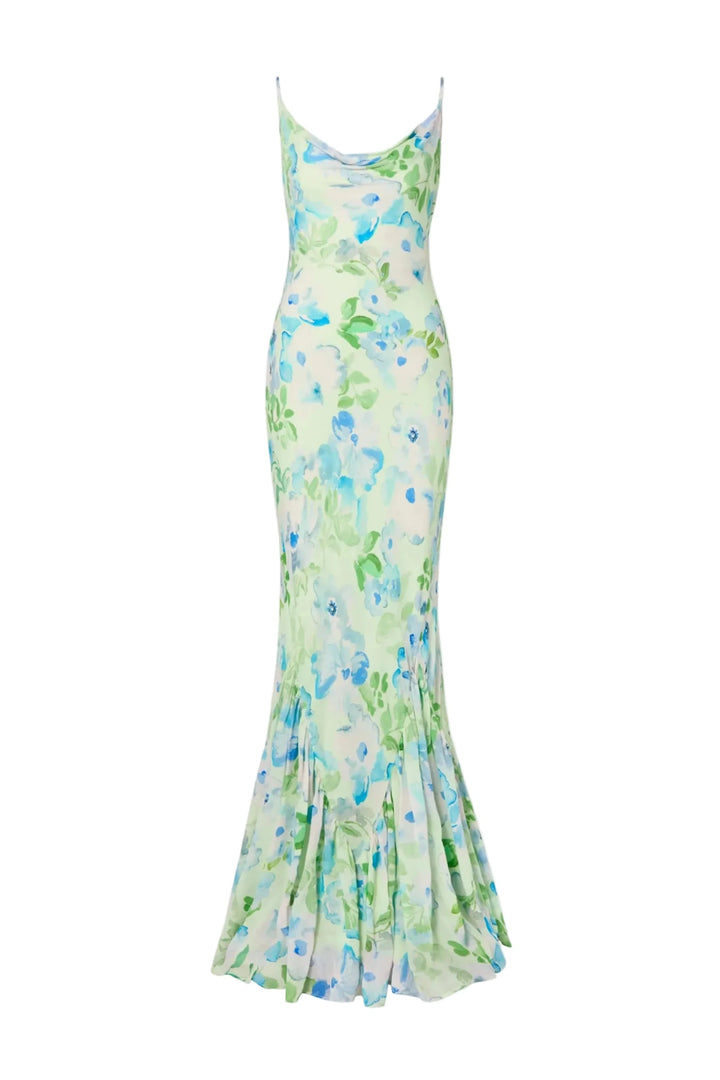 Amaia Silk Blend Chiffon Maxi Slip Dress Pastel Floral Pistachio | Kjoler | Smuk