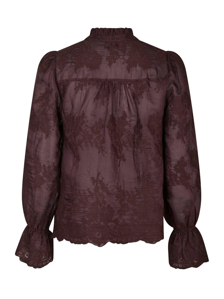 Amara Big Embroidery Blouse Burgundy | Skjorter og bluser | Smuk