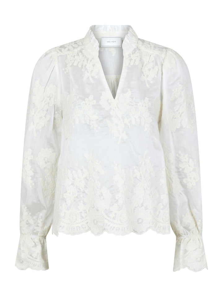 Amara Big Embroidery Blouse Off White | Skjorter og bluser | Smuk - Dameklær på nett