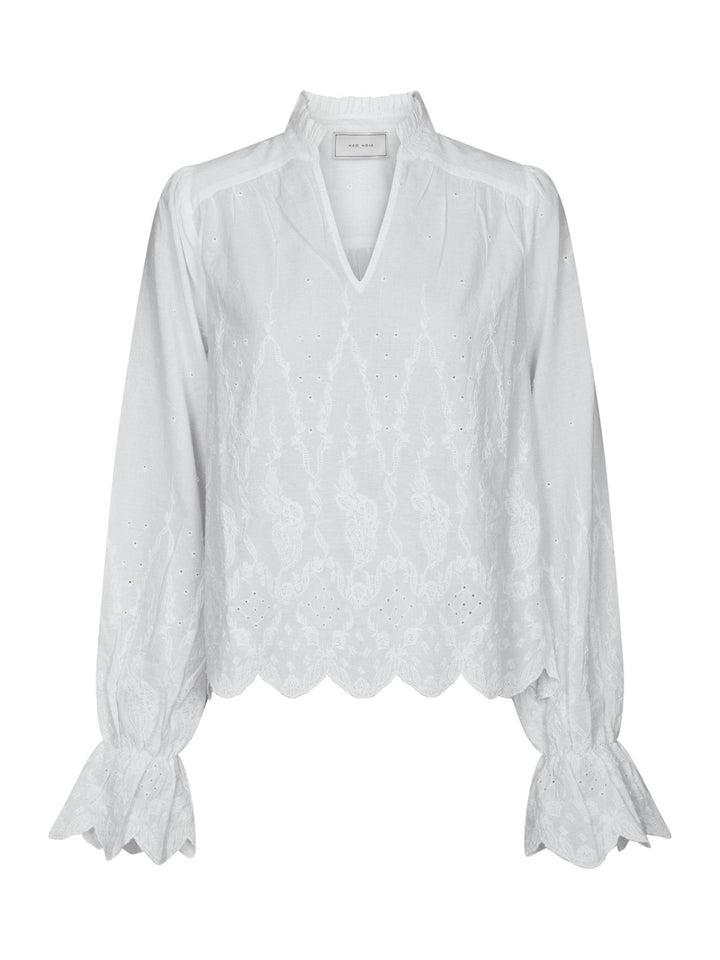 Amara Delicate Emb Blouse White | Skjorter og bluser | Smuk