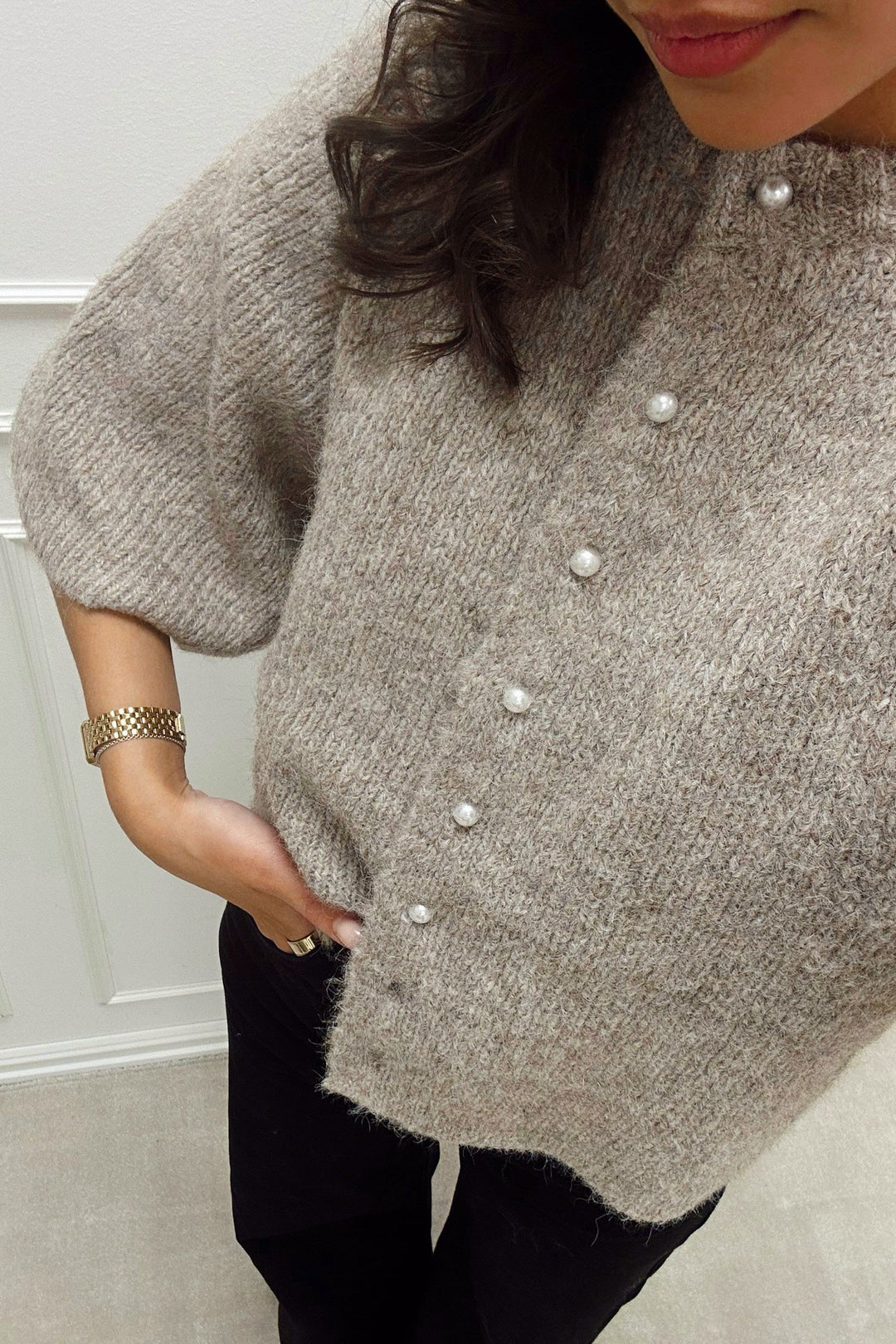 Amaya Fluffy Knit Cardigan Beige Melange | Genser | Smuk