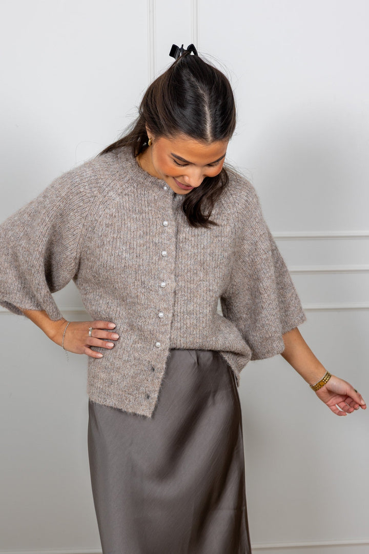 Amaya Fluffy Knit Cardigan Beige Melange | Genser | Smuk