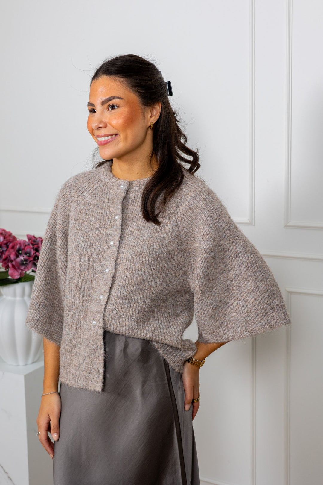 Amaya Fluffy Knit Cardigan Beige Melange | Genser | Smuk