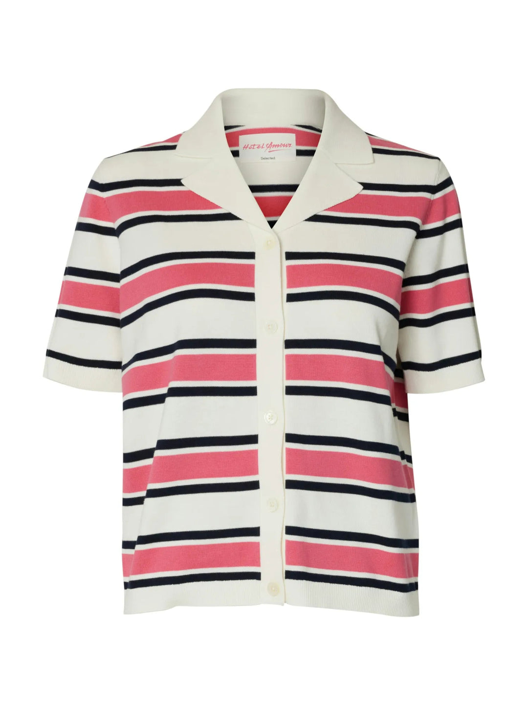 Amour Ss Knit Polo Cardigan Egret Hot Pink And Sky Captain | Genser | Smuk