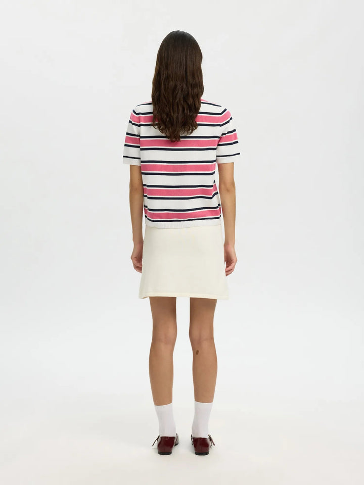 Amour Ss Knit Polo Cardigan Egret Hot Pink And Sky Captain | Genser | Smuk