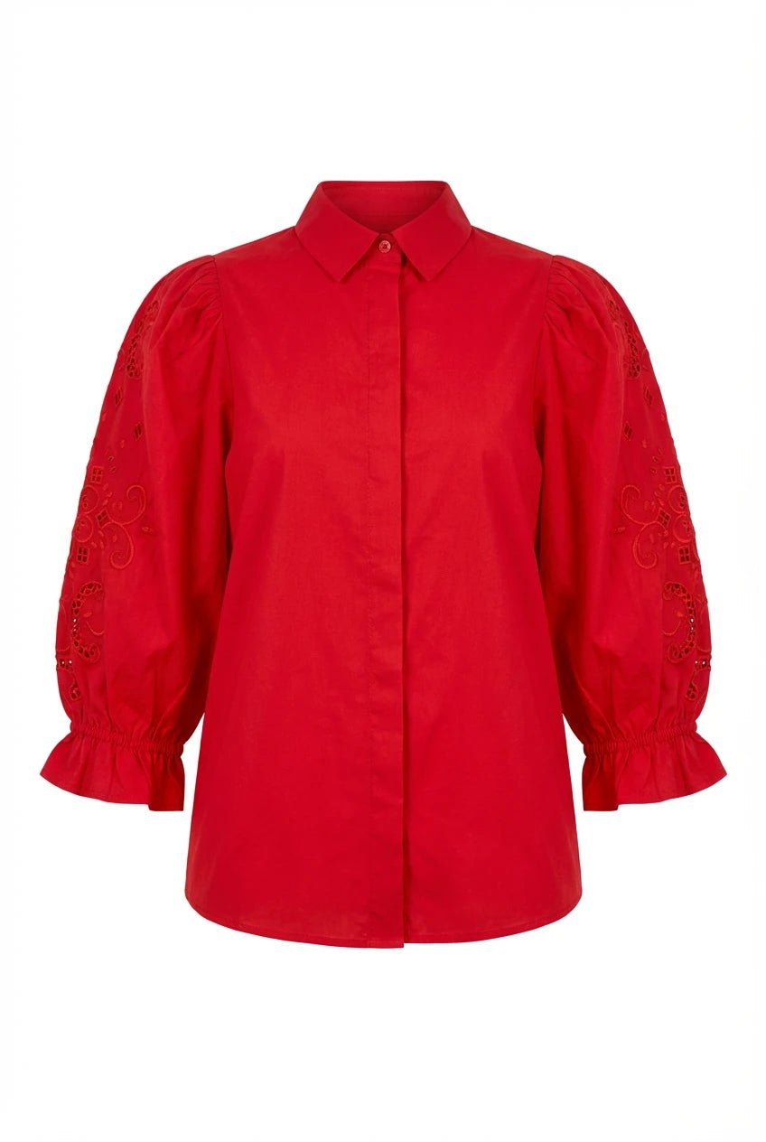 Amy Embroidered Shirt City Red Poplin | Skjorter og bluser | Smuk