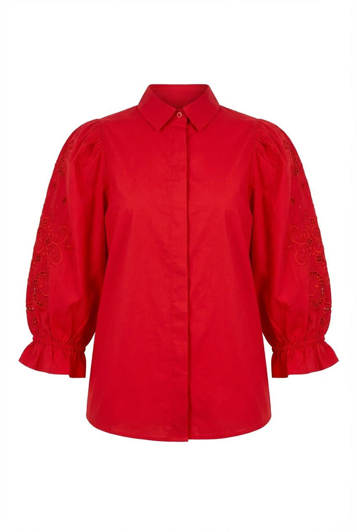 Amy Embroidered Shirt City Red Poplin | Skjorter og bluser | Smuk