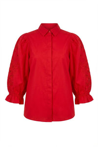 Amy Embroidered Shirt City Red Poplin