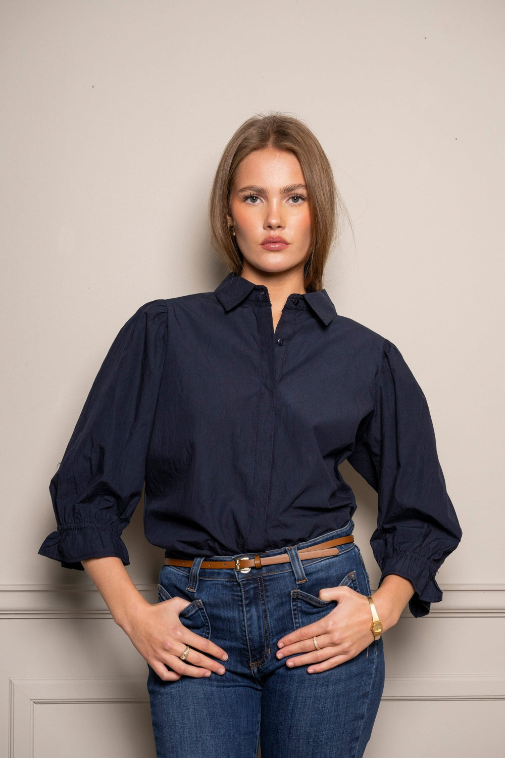 Amy Shirt Marine Poplin | Skjorter og bluser | Smuk - Dameklær på nett