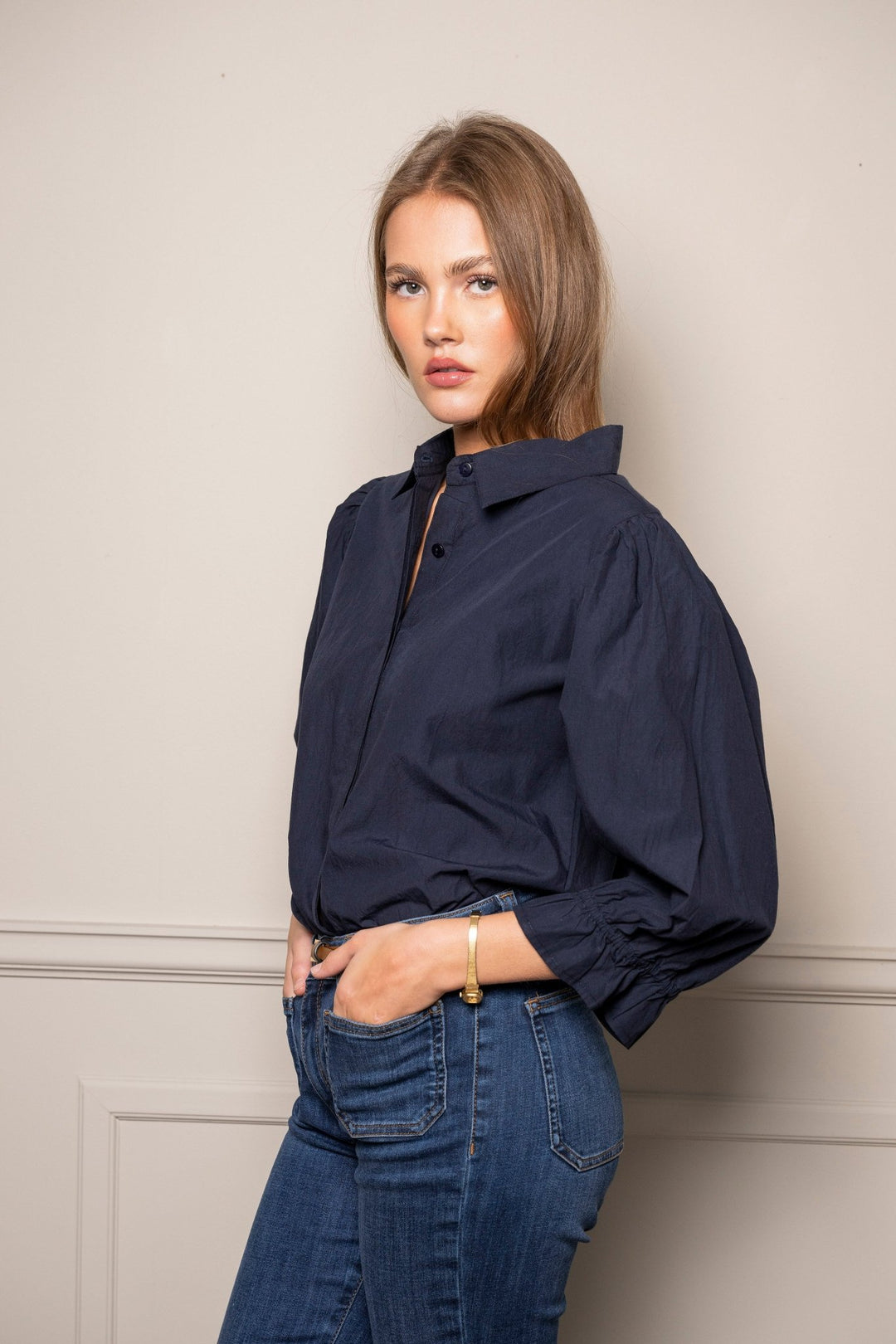 Amy Shirt Marine Poplin | Skjorter og bluser | Smuk - Dameklær på nett