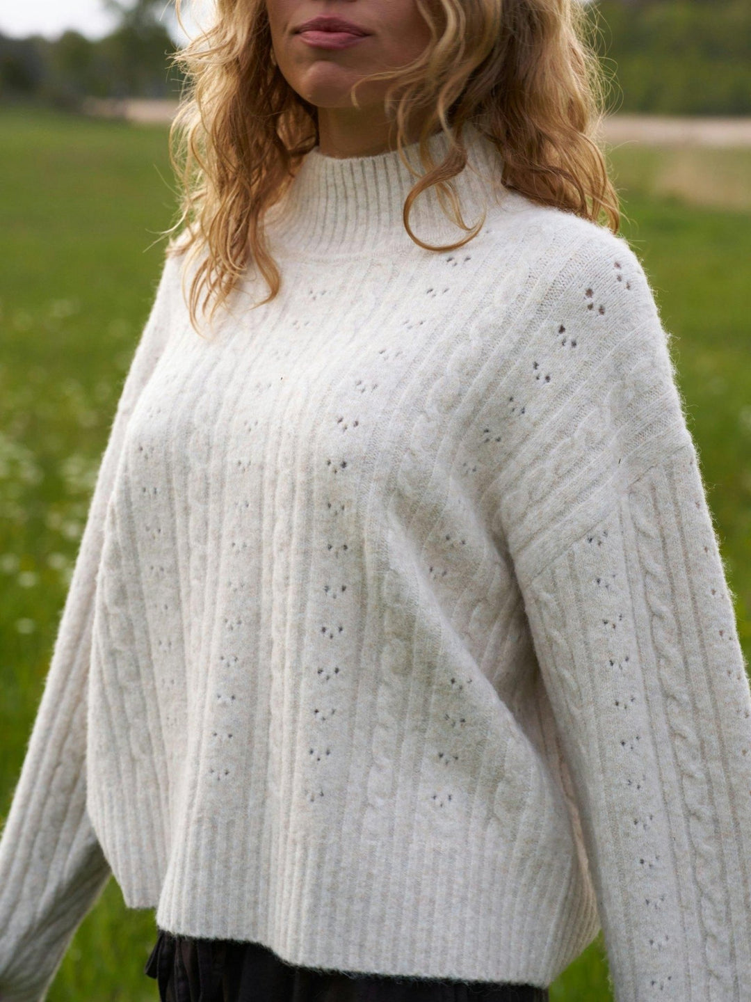 Anda Cable Knit Blouse Ivory | Genser | Smuk