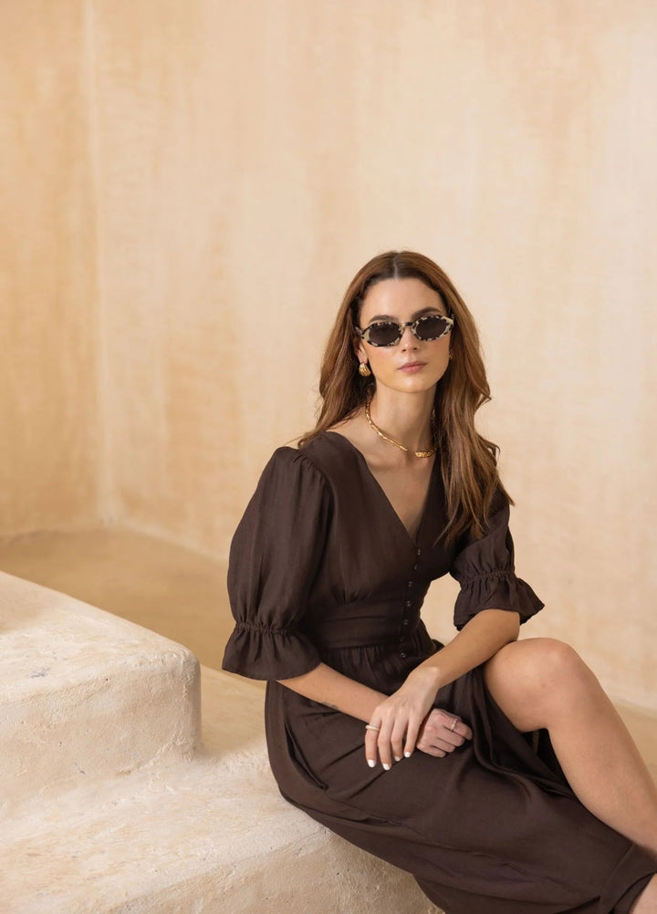 Andrea Dress Espresso Linen | Kjoler | Smuk