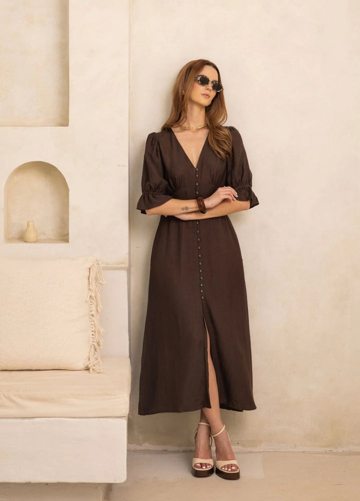 Andrea Dress Espresso Linen | Kjoler | Smuk