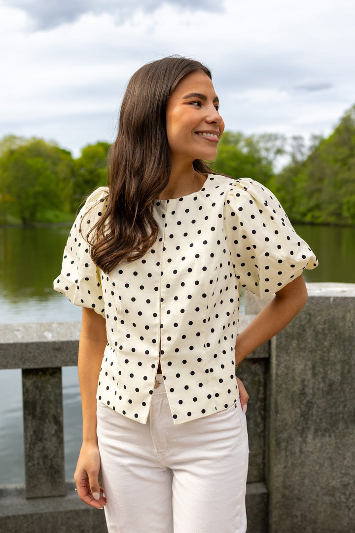 Anela Dot Blouse White | Skjorter og bluser | Smuk