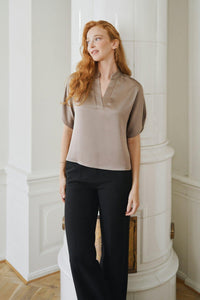 Anelle Heavy Sateen Blouse Dark Taupe